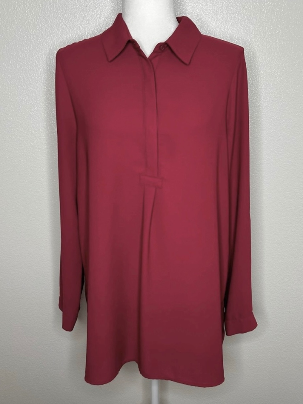Pleione Womens Terracotta Red Collared Long Sleeve Tunic Top Blouse Size L EUC